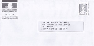 Enveloppe impôts avec timbre gris lent