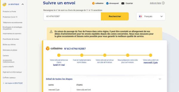 Le suivi Colissimo détaillé pour suivre en ligne l'acheminement d'un