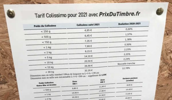 Tarif Colissimo suivi 2021 en une page pour l'affranchissement des